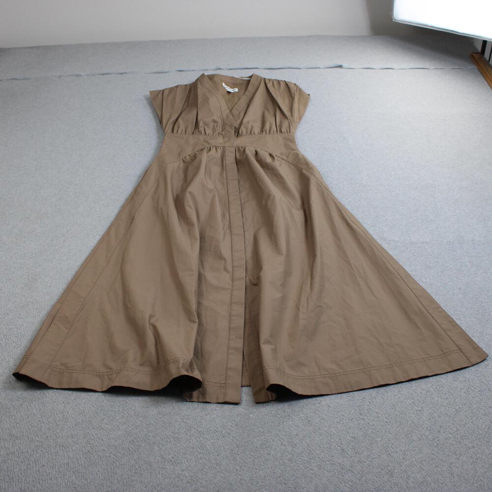 Country Road Dress Women 6 Brown Cotton Midi Fit Flare V Neck Lined Cap Sleeve
